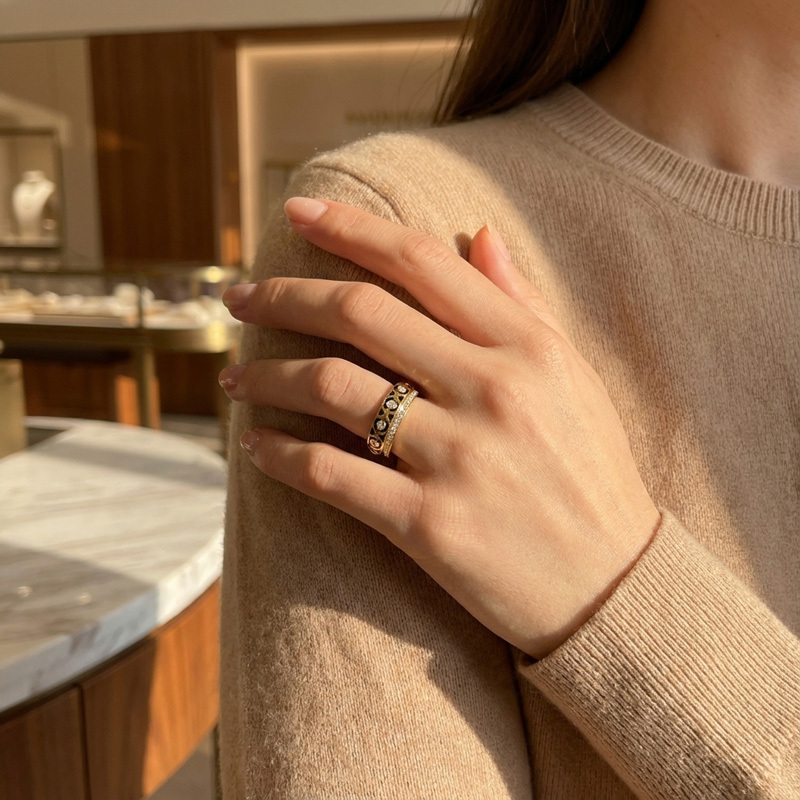 Sotiya Leopard Print Black Enamel Eternity Ring Sterling Silver-Sotiya