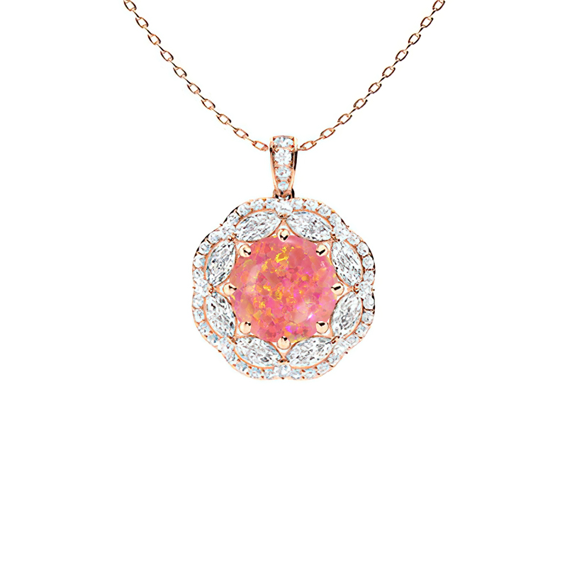 Sotiya Opal Round Cut Gorgeous Kaleidoscope Design Double Halo Necklace Sterling Silver-Sotiya