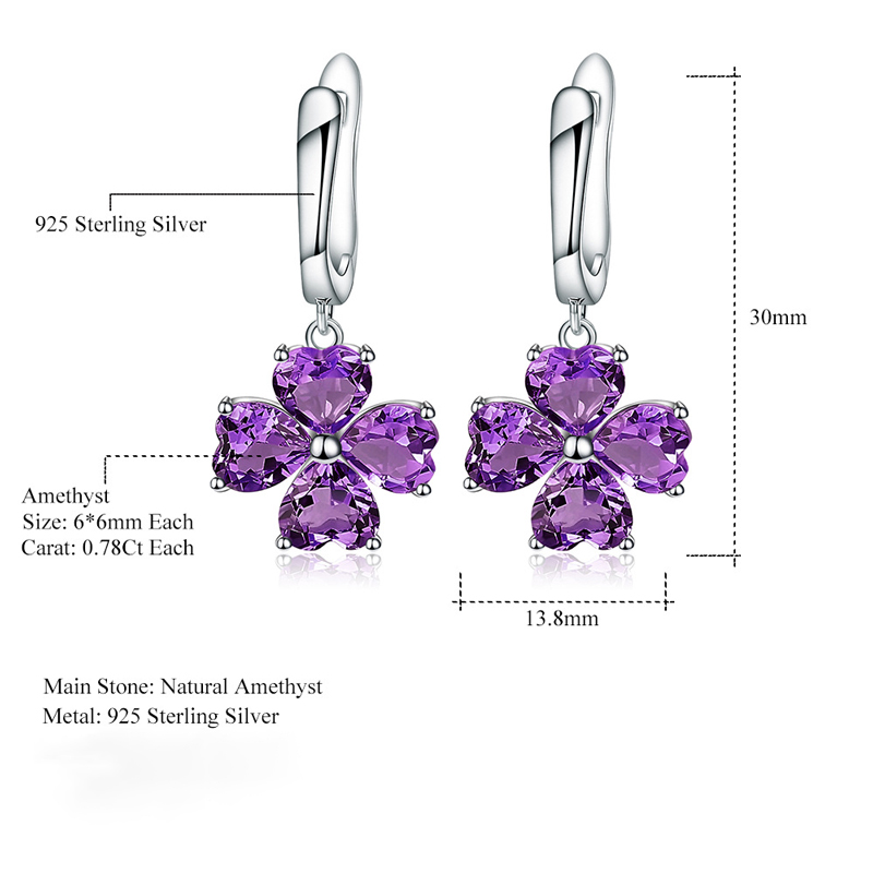 Sotiya Natural Gemstone Amethyst Four Leaf Clover Design Drop Earrings Sterling Silver-Sotiya