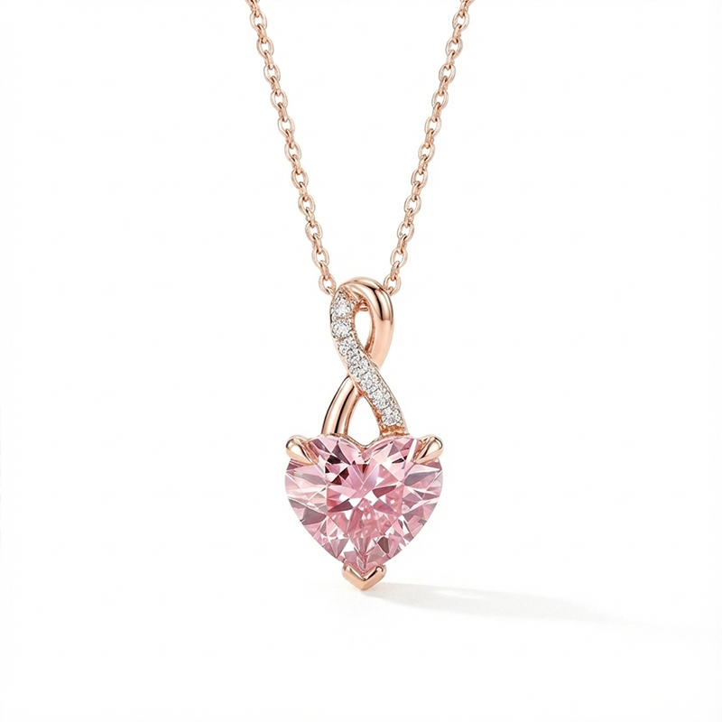 Sotiya Twist Heart Cut Pink Necklace Sterling Silver-Sotiya