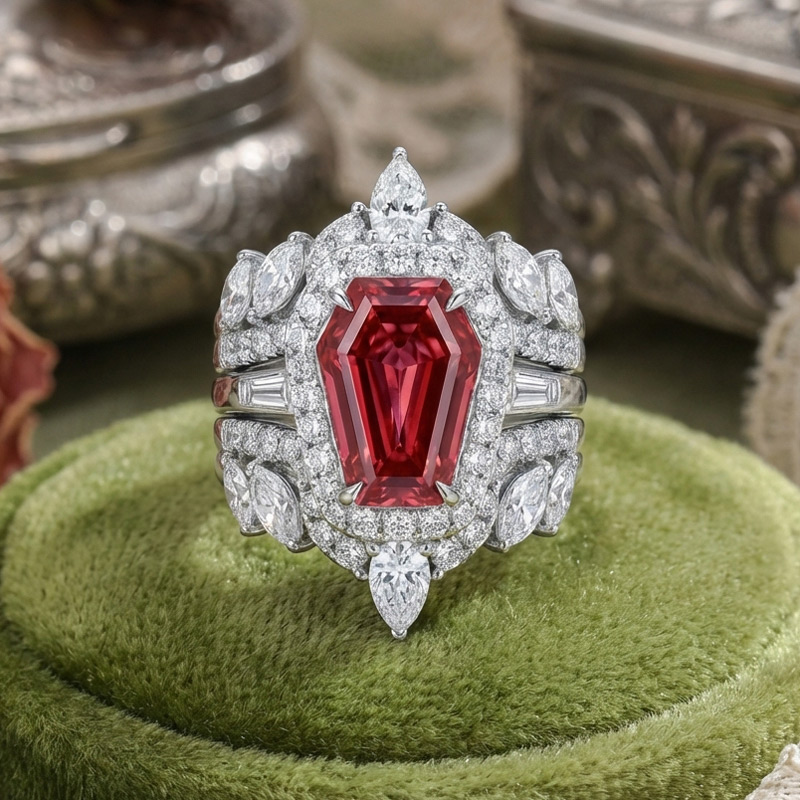 Sotiya 3PC Halo Coffin Cut Wedding Bridal Ring Set Sterling Silver-Sotiya