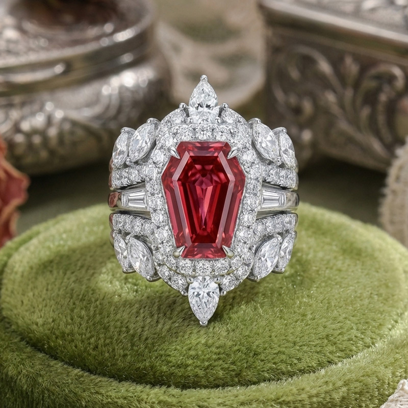 Sotiya 3PC Halo Coffin Cut Wedding Bridal Ring Set Sterling Silver-Sotiya