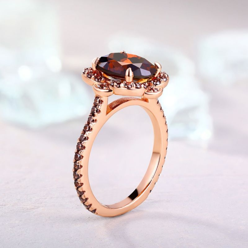 Sotiya Vintage Halo Oval Cut Coffee Engagement Ring Sterling Silver-Sotiya