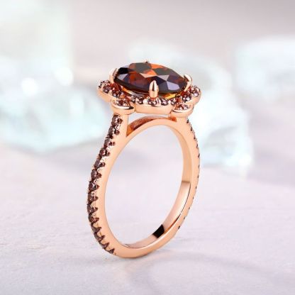 Sotiya Vintage Halo Oval Cut Coffee Engagement Ring Sterling Silver-Sotiya