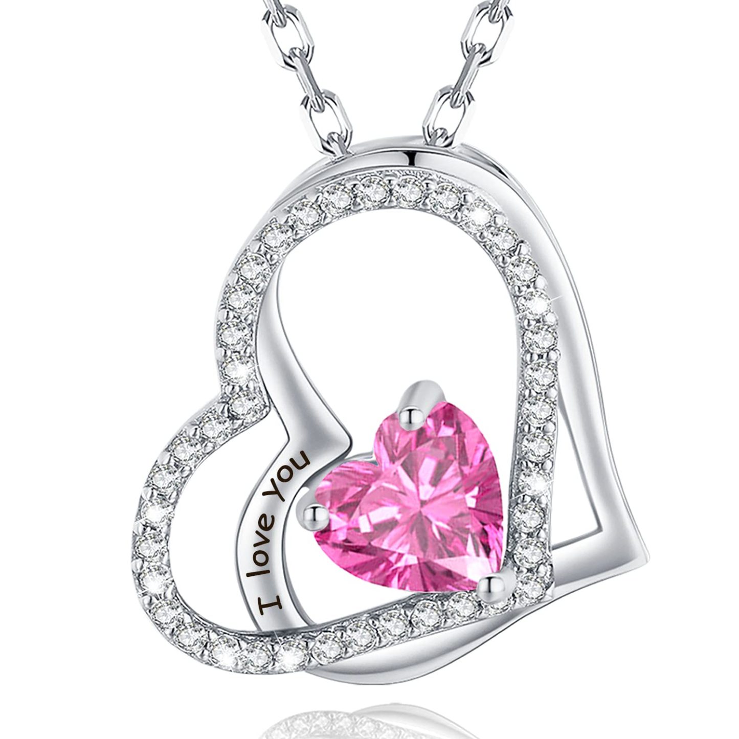 Sotiya 12 Birthstones "I Love You" Double Heart Necklace Sterling Silver-Sotiya