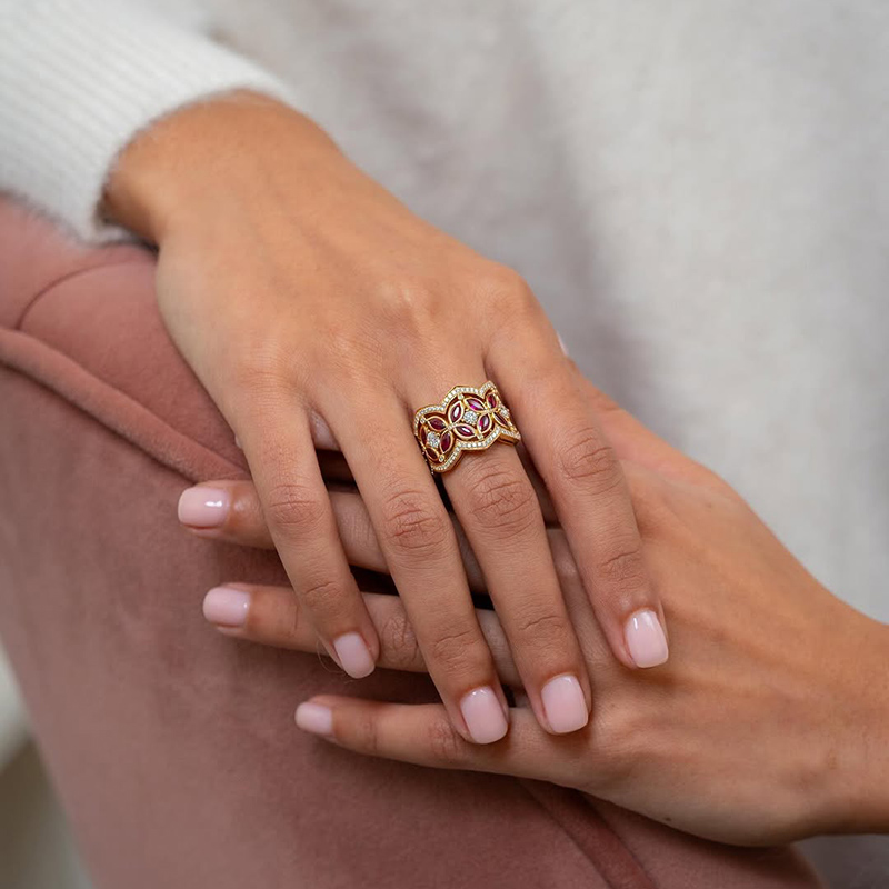 Sotiya Round and Marquise Cut Flower Ring Sterling Silver-Sotiya