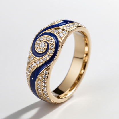 Sotiya Artist Collection Famous Painting Enamel Starry Night Curve Curl Design Women's Wedding Ring Band Sterling Silver-Sotiya