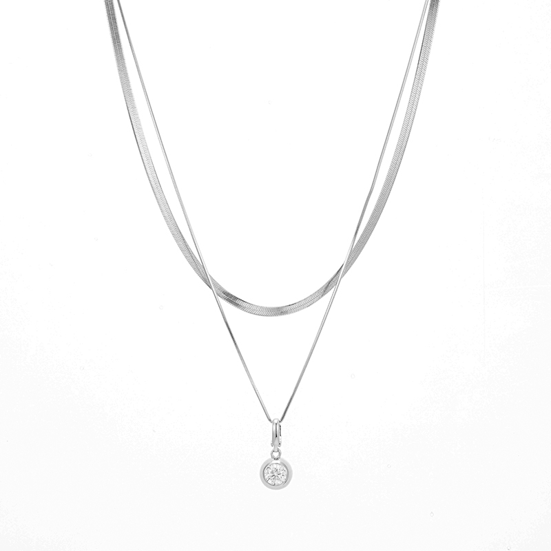 Sotiya Double Layer Solitaire Round Cut Moissanite Necklace Sterling Silver-Sotiya