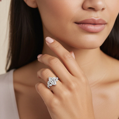 Sotiya Marquise Cut Leaves Nature Inspired Engagement Ring Sterling Silver