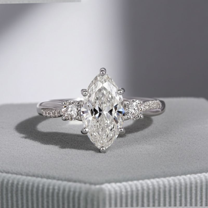 Sotiya Marquise Cut Three Stone Twist Engagement Ring Sterling Silver