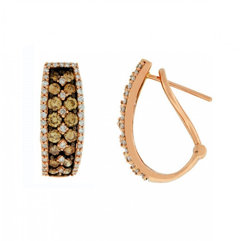 Sotiya Coffee Pave Two Tone Hoop Earrings Sterling Silver-Sotiya