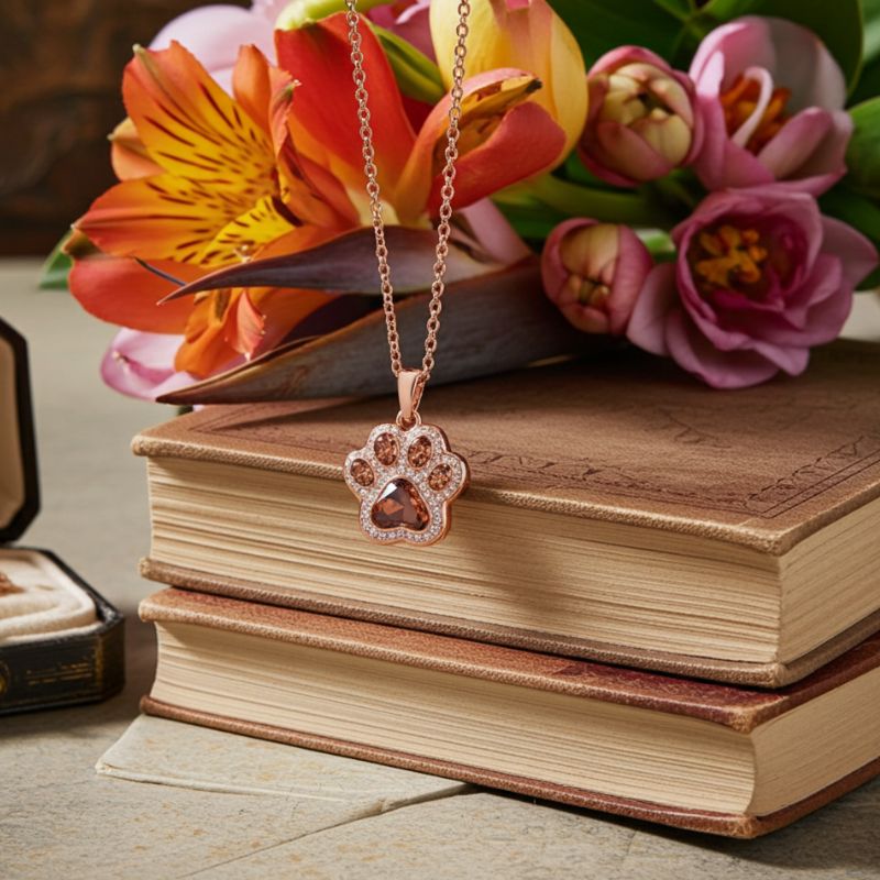 Sotiya Pet Cat Dog Paw Halo Coffee Heart Cut Pendant Necklace Sterling Silver