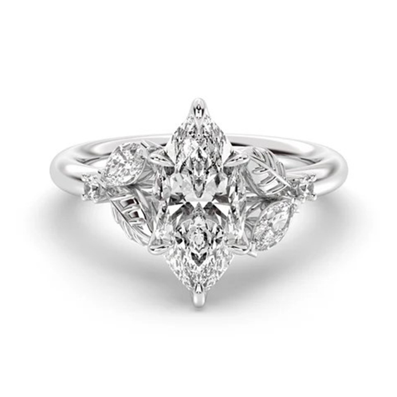 Sotiya Marquise Cut Leaves Nature Inspired Engagement Ring Sterling Silver