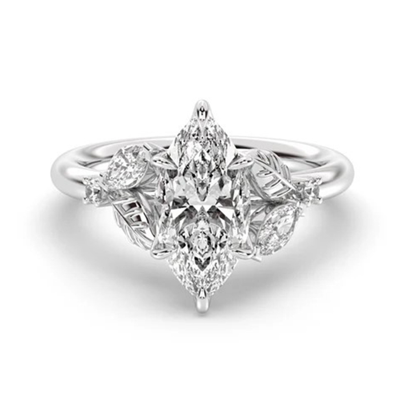 Sotiya Marquise Cut Leaves Nature Inspired Engagement Ring Sterling Silver