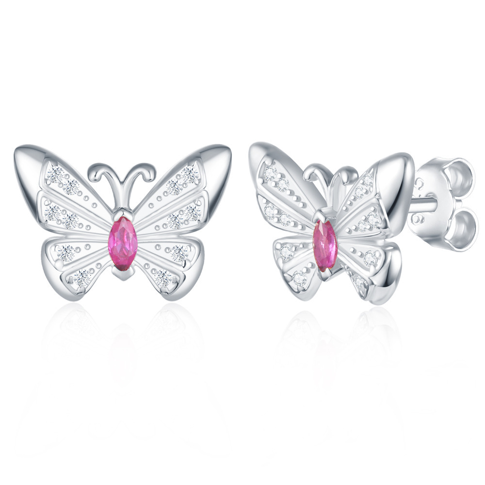 Sotiya Marquise Hot Pink Butterfly Animal Collection Stud Earrings Sterling Silver-Sotiya