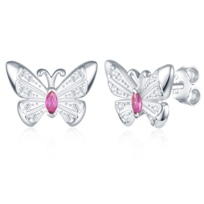 Sotiya Marquise Hot Pink Butterfly Animal Collection Stud Earrings Sterling Silver-Sotiya