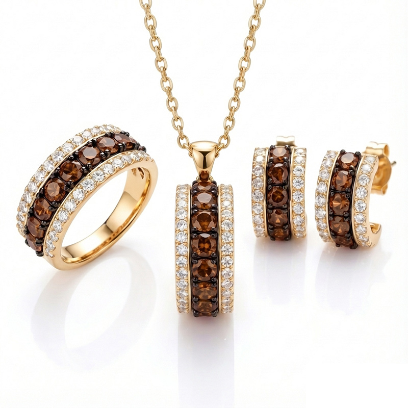 Sotiya Three-Row Round Cut Coffee Jewelry Set Sterling Silver-Sotiya