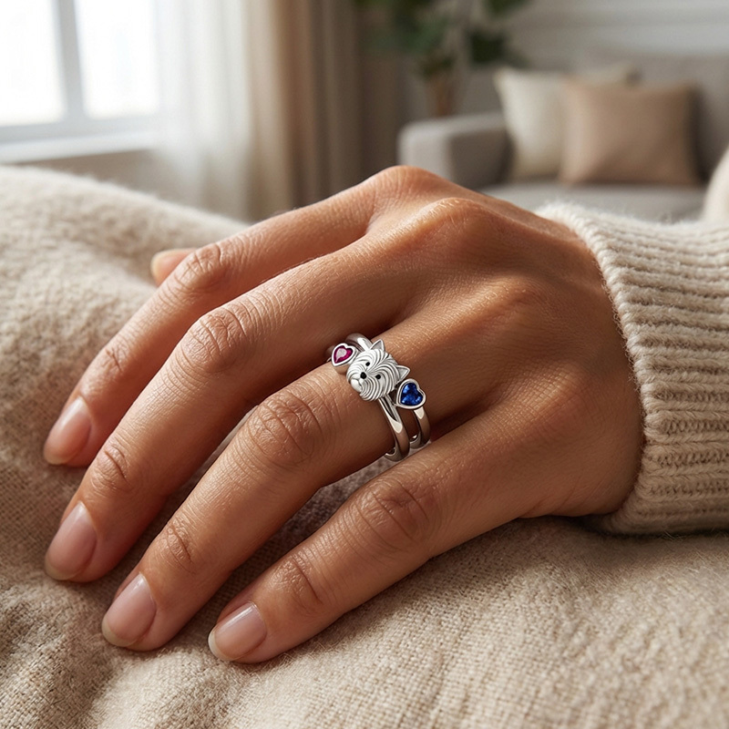 Sotiya West Highland White Terrier Enamel Heart Cut Ring Sterling Silver-Sotiya