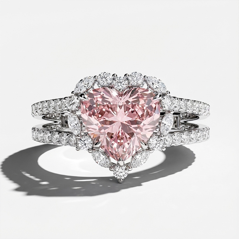 Sotiya Synthetic Morganite Halo Heart Cut Engagement Ring Sterling Silver-Sotiya