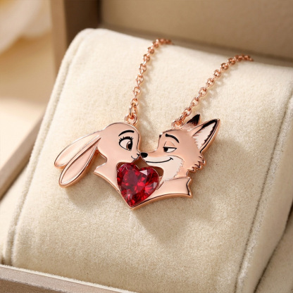 Animal City Bunny and Fox Inspired Hug Heart Couple  Necklace-Sotiya