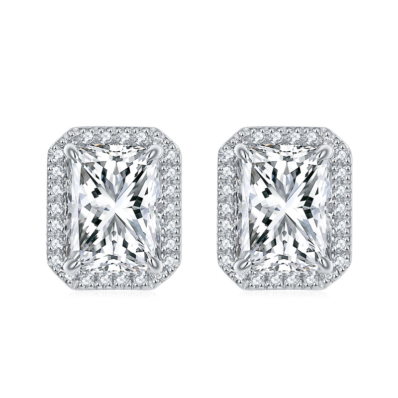 Sotiya 12 Birthstones Halo Emerald Cut Stud Earrings Sterling Silver-Sotiya