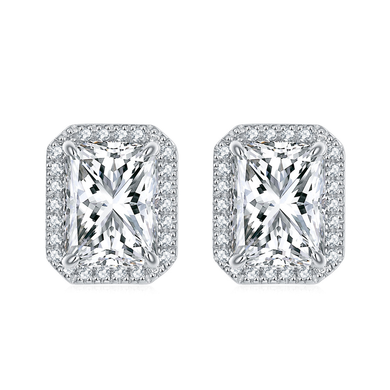 Sotiya 12 Birthstones Halo Emerald Cut Stud Earrings Sterling Silver-Sotiya