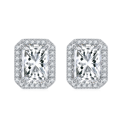 Sotiya 12 Birthstones Halo Emerald Cut Stud Earrings Sterling Silver-Sotiya