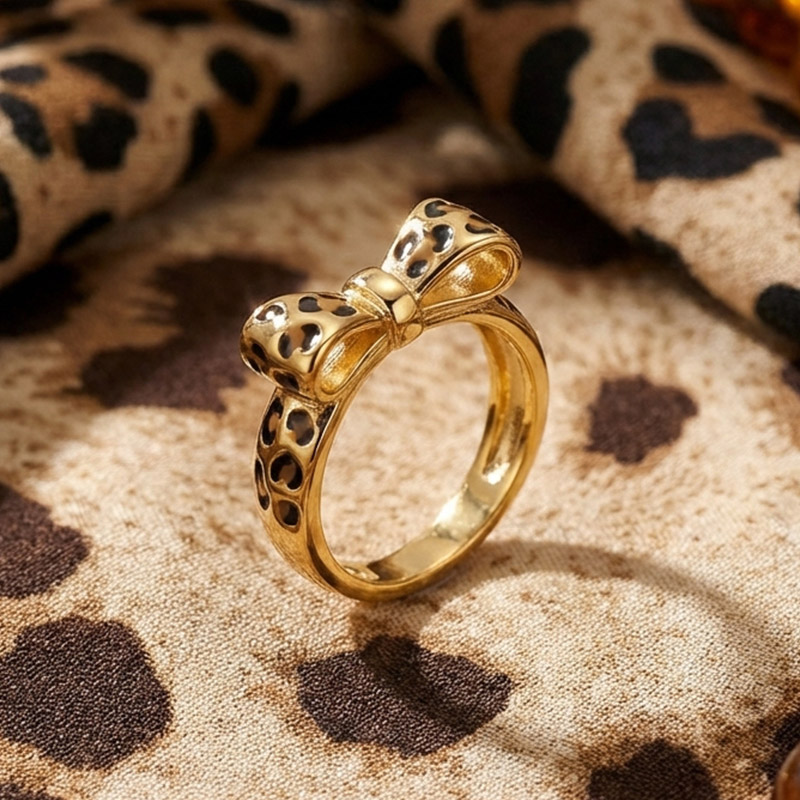 Sotiya Leopard Print Bowknot Enamel Ring Sterling Silver-Sotiya
