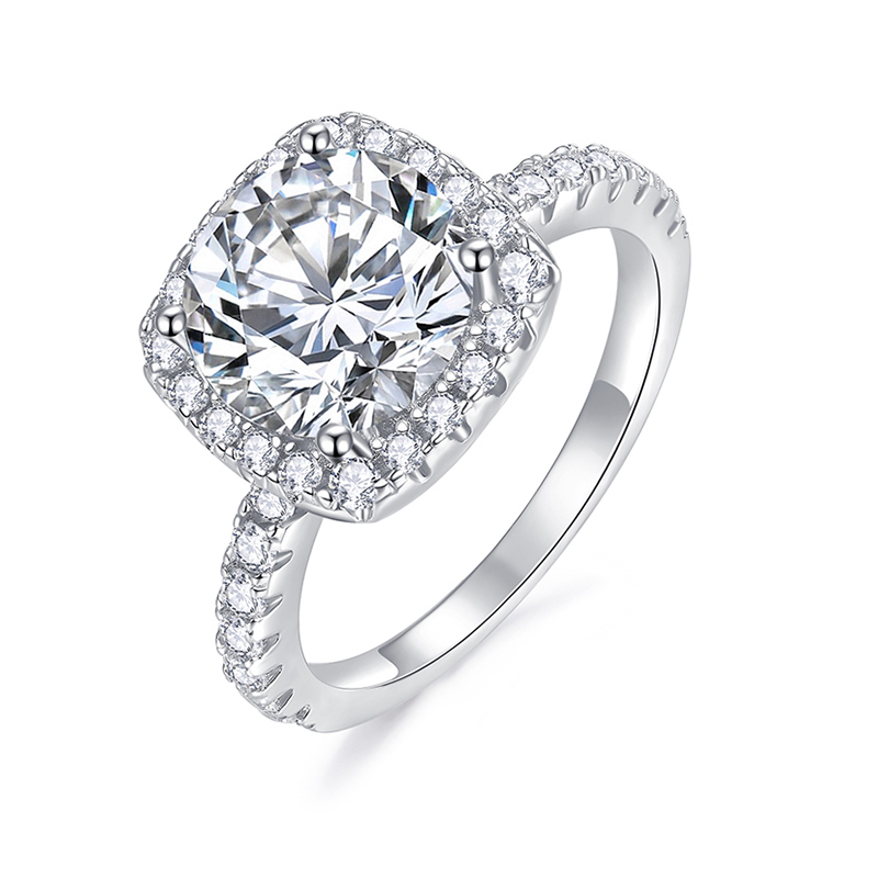 Sotiya Squircle Halo Round Cut Moissanite Engagement Ring Sterling Silver