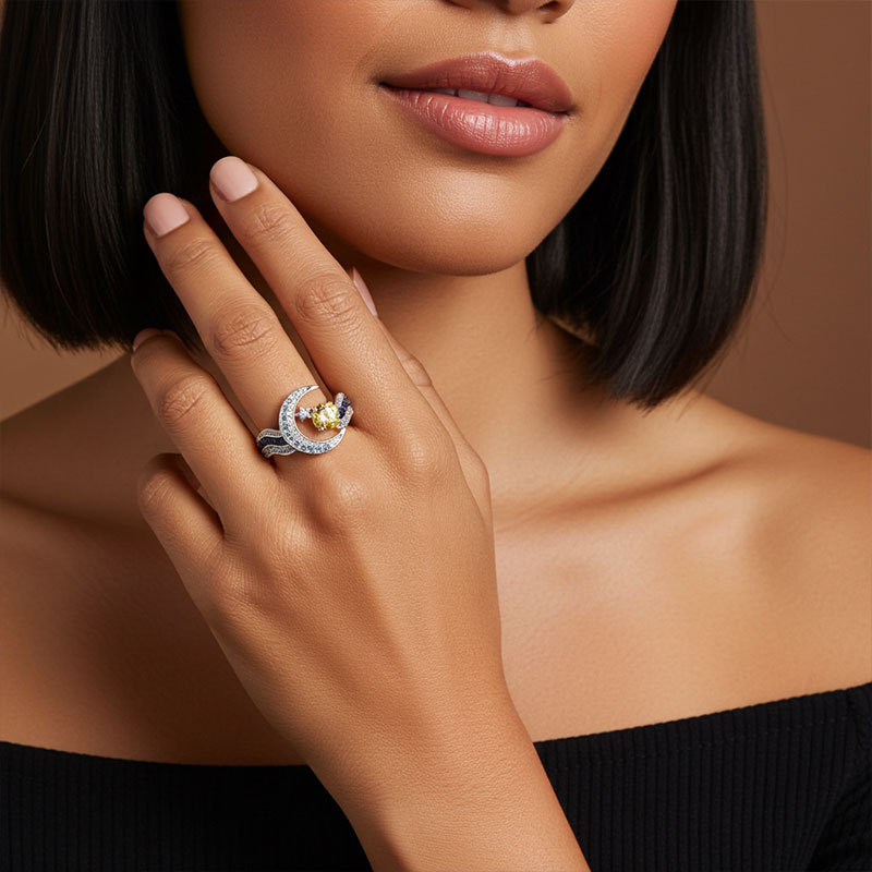 Sotiya Artist Collection Famous Painting Starry Night Round Cut Cocktail Ring Sterling Silver-Sotiya