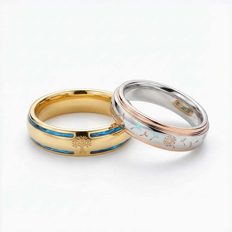 Sotiya Fluorescence Natural Design Couple Rings Sterling Silver-Sotiya