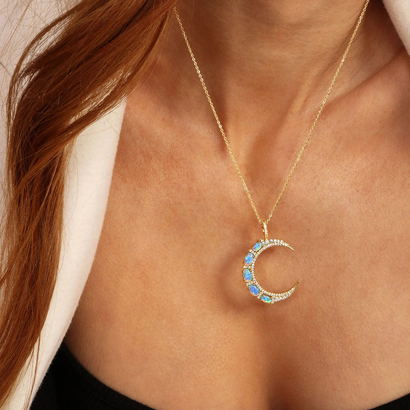 Sotiya Blue Opal Moon Necklace Sterling Silver