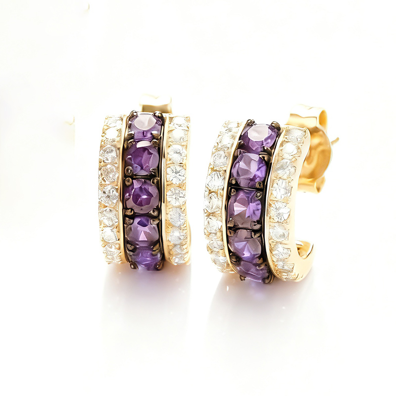 Sotiya Three-Row Round Cut Stud Earrings Sterling Silver-Sotiya