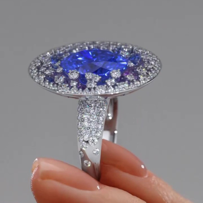 Sotiya Artist Collection Water Lilies Oval Cut Sapphire Blue Cocktail Ring Sterling Silver-Sotiya