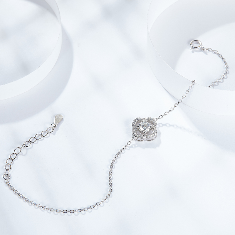 Sotiya Four Leaf Clover Round Cut Moissanite Bracelet Sterling Silver-Sotiya