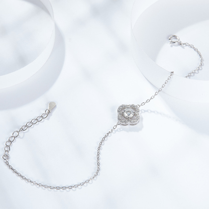 Sotiya Four Leaf Clover Round Cut Moissanite Bracelet Sterling Silver-Sotiya