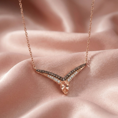 Sotiya V-shaped Design Synthetic Morganite Pear Cut Coffee Necklace Sterling Silver-Sotiya