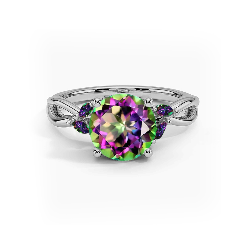 Sotiya Entwined Vines Round Cut Rainbow Mystic Quartz Engagement Ring Sterling Silver-Sotiya