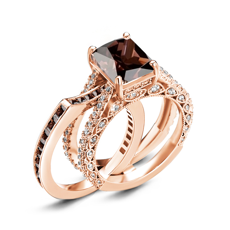 Sotiya Interchangeable Radiant Cut Coffee Wedding Bridal Ring Set