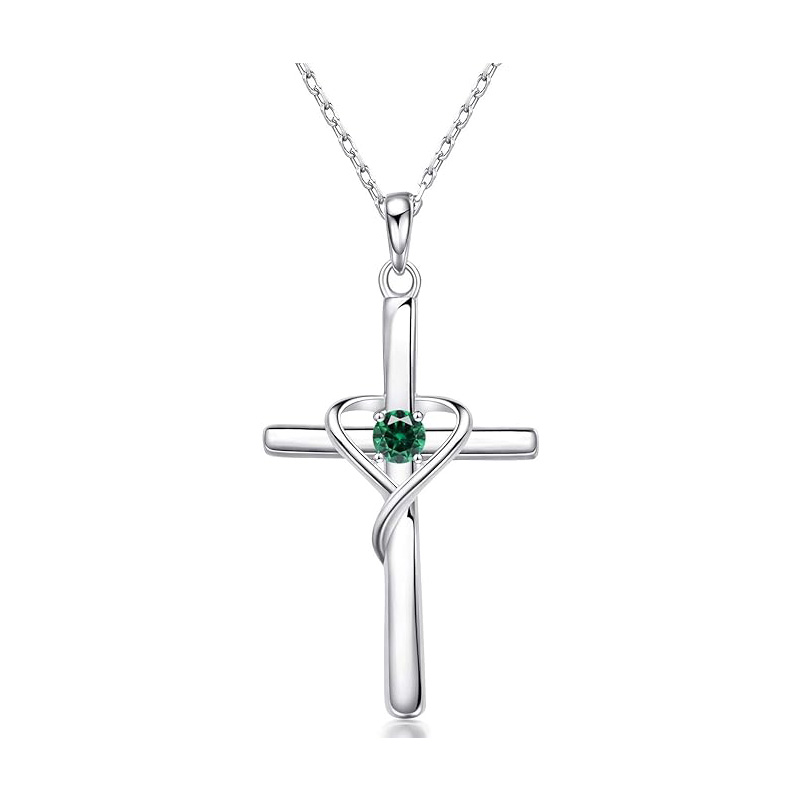 Sotiya 12 Birthstones Intertwined Cross Necklace Sterling Silver-Sotiya