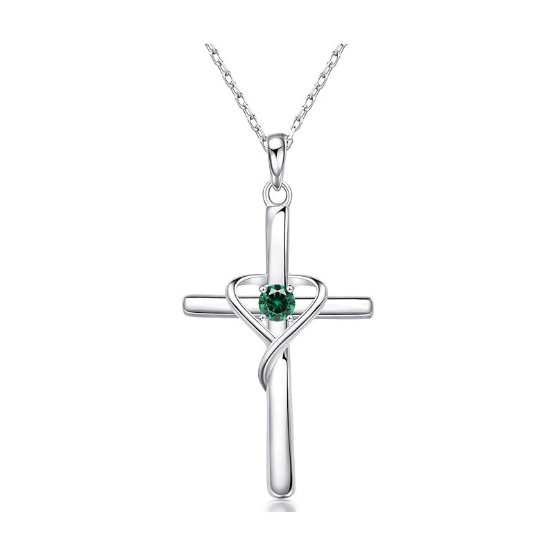 Sotiya 12 Birthstones Intertwined Cross Necklace Sterling Silver-Sotiya