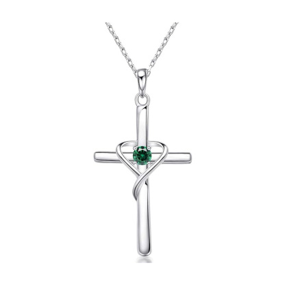 Sotiya 12 Birthstones Intertwined Cross Necklace Sterling Silver-Sotiya