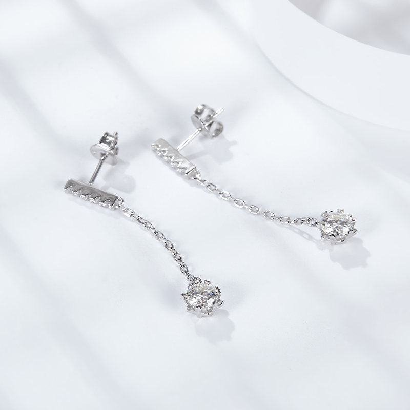 Sotiya Snowflake Round Cut Moissanite Drop Earrings Sterling Silver-Sotiya