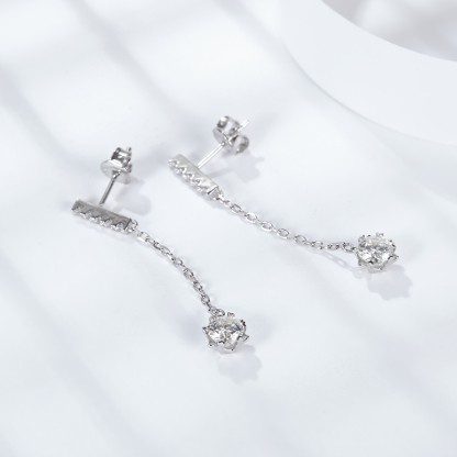 Sotiya Snowflake Round Cut Moissanite Drop Earrings Sterling Silver-Sotiya