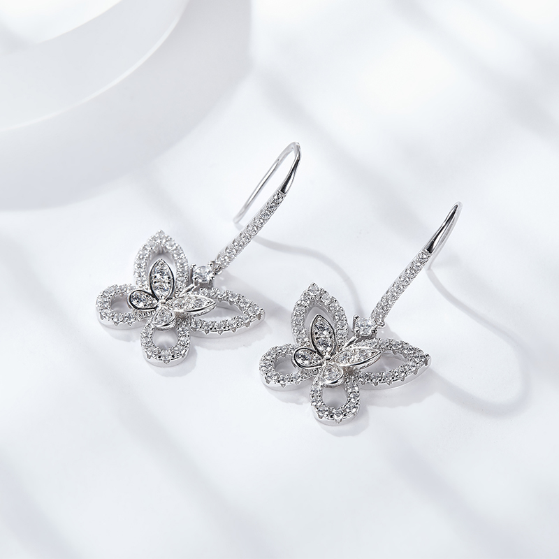 Sotiya Butterfly Design Moissanite Drop Earrings Sterling Silver-Sotiya