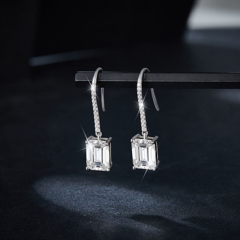 Sotiya Emerald Cut Moissanite Drop Earrings Sterling Silver-Sotiya