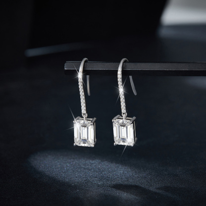Sotiya Emerald Cut Moissanite Drop Earrings Sterling Silver-Sotiya