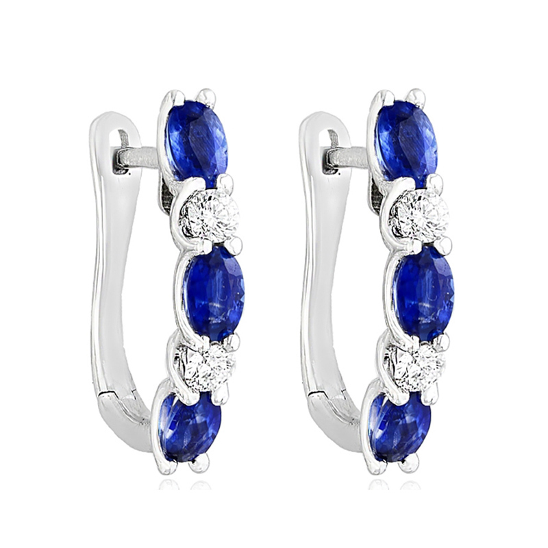 Sotiya Oval Cut Blue Sapphire Hoop Earrings Sterling Silver-Sotiya