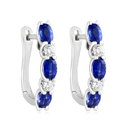 Sotiya Oval Cut Blue Sapphire Hoop Earrings Sterling Silver-Sotiya