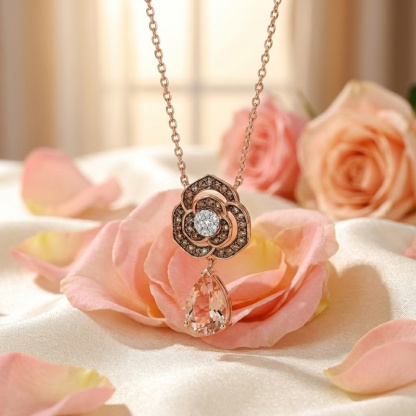Sotiya Rose Synthetic Morganite Pear Cut Necklace Sterling Silver-Sotiya